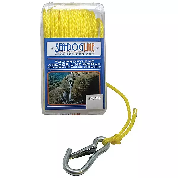 Sea-Dog 304206100YW-1 Polypropylene Anchor Line with Snap, 1/4" x 100' - Yellow