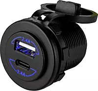 Sea-Dog Round Dual USB & USB-C Power Socket