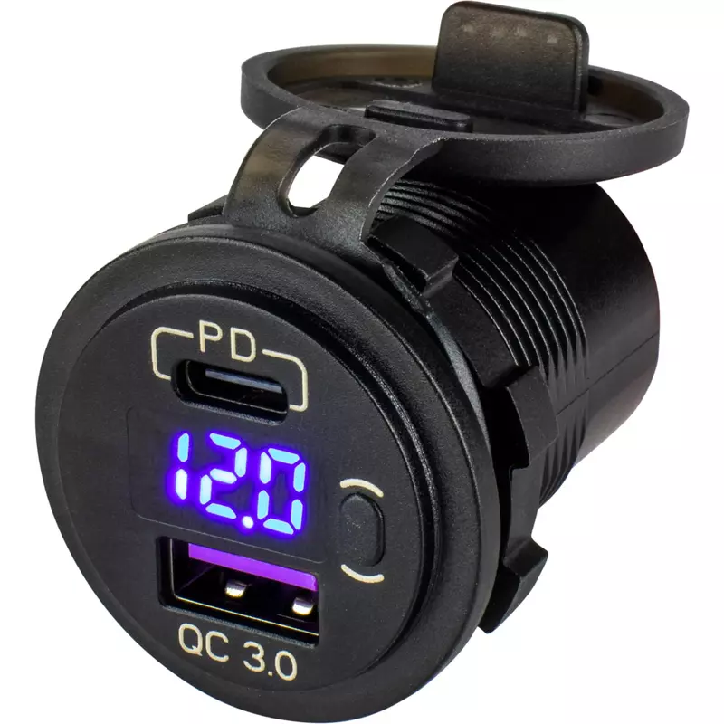 Sea-Dog Round USB & USB-C Power Socket w/Hidden Voltmeter
