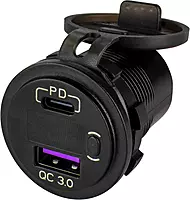 Sea-Dog Round USB & USB-C Power Socket w/Hidden Voltmeter