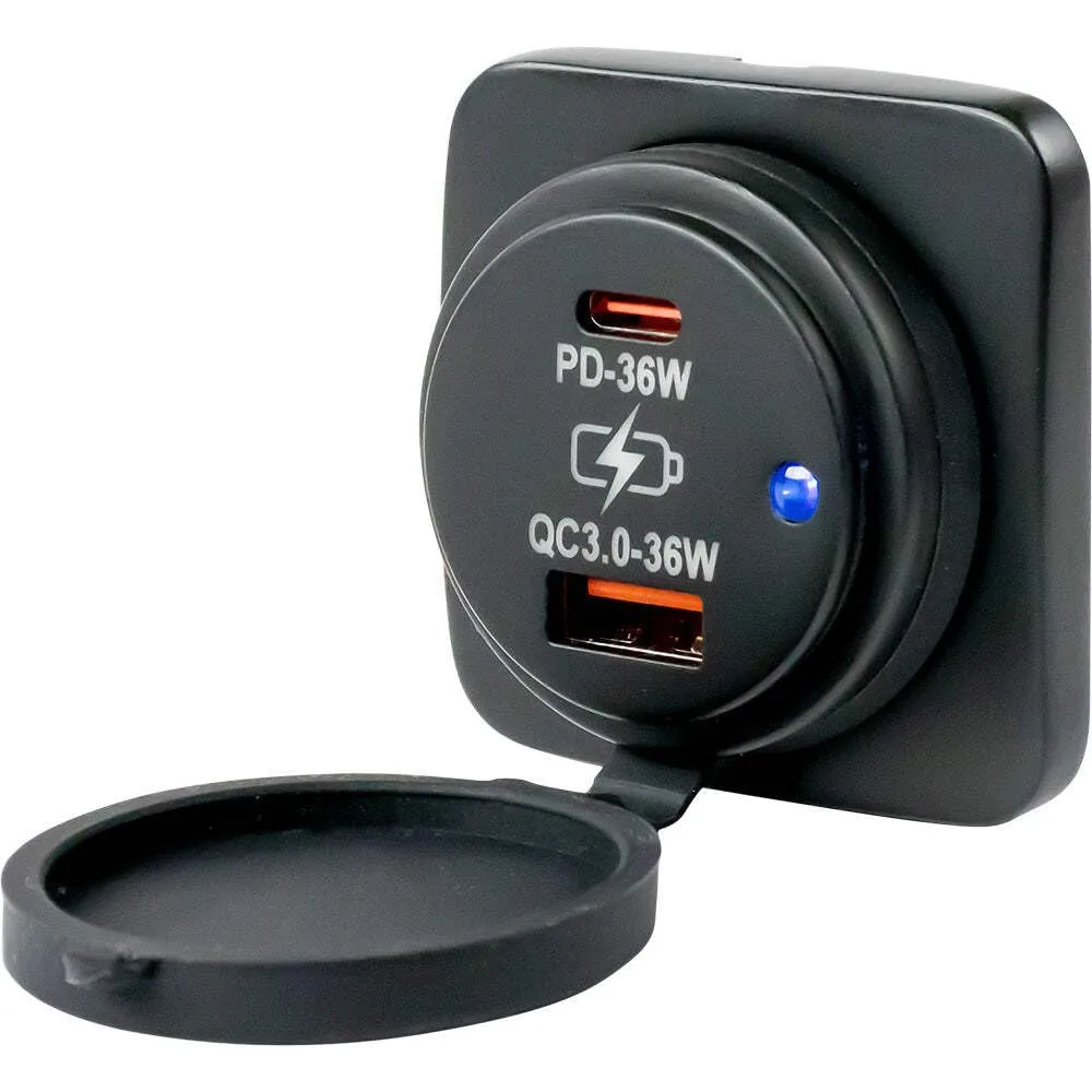 Sea-Dog USB A/USB C Square Surface Mount Power Socket