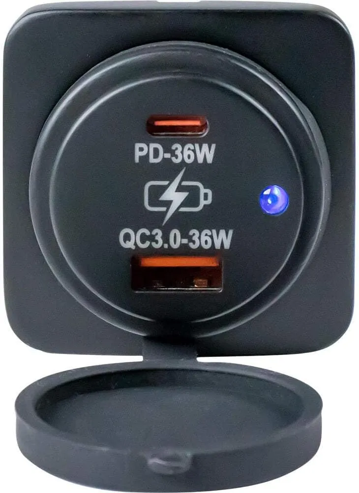 Sea-Dog USB A/USB C Square Surface Mount Power Socket