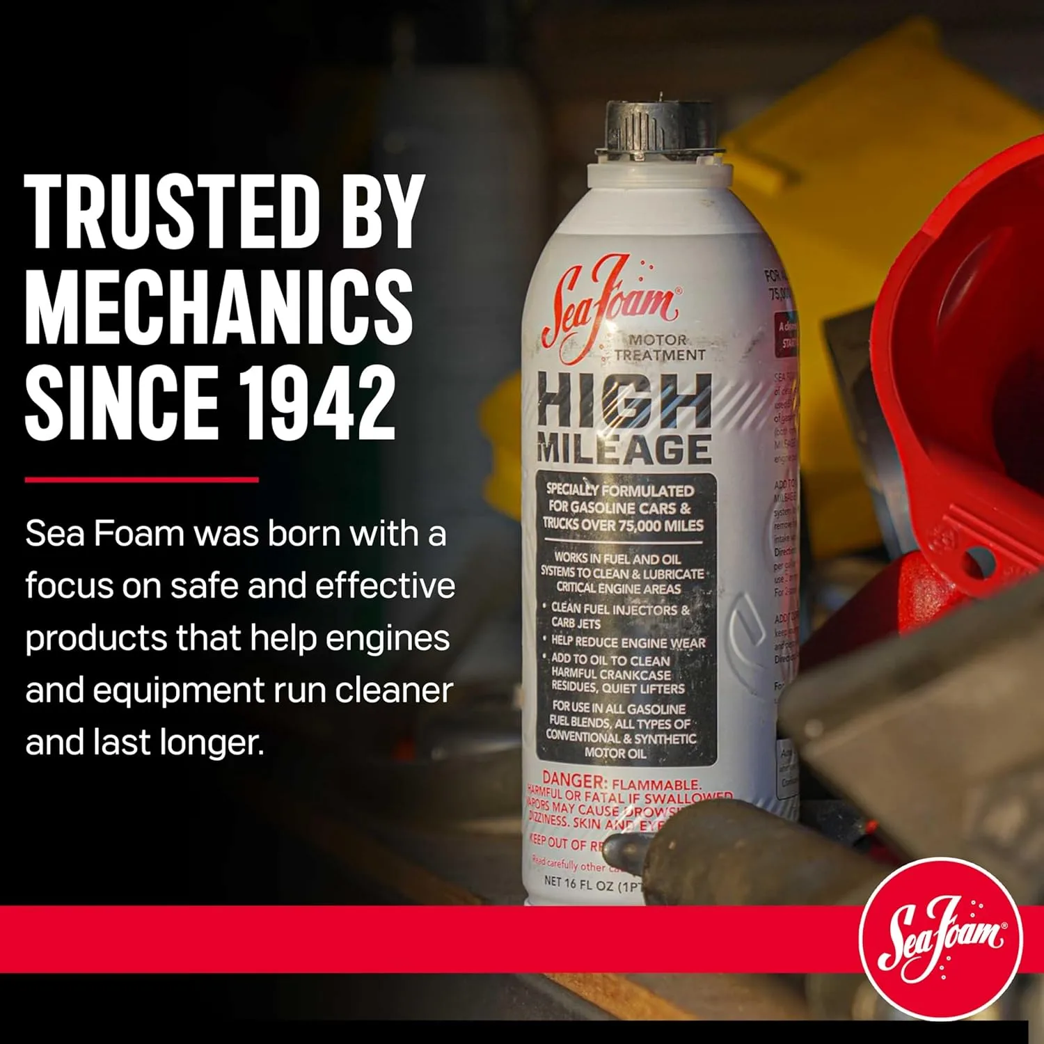 Sea Foam High Mileage Motor Treatment Gas & Oil Additive, HM16, 16 oz Pack of 1 16 ounces
