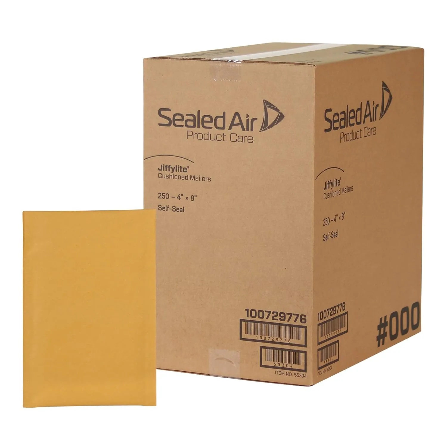 Sealed Air JiffyLite Bubble Cushioned Shipping Mailers, Case of 250, Self Seal Recycled Mailing Envelope made with BubbleWrap, #000 - 4" x 8", Manila