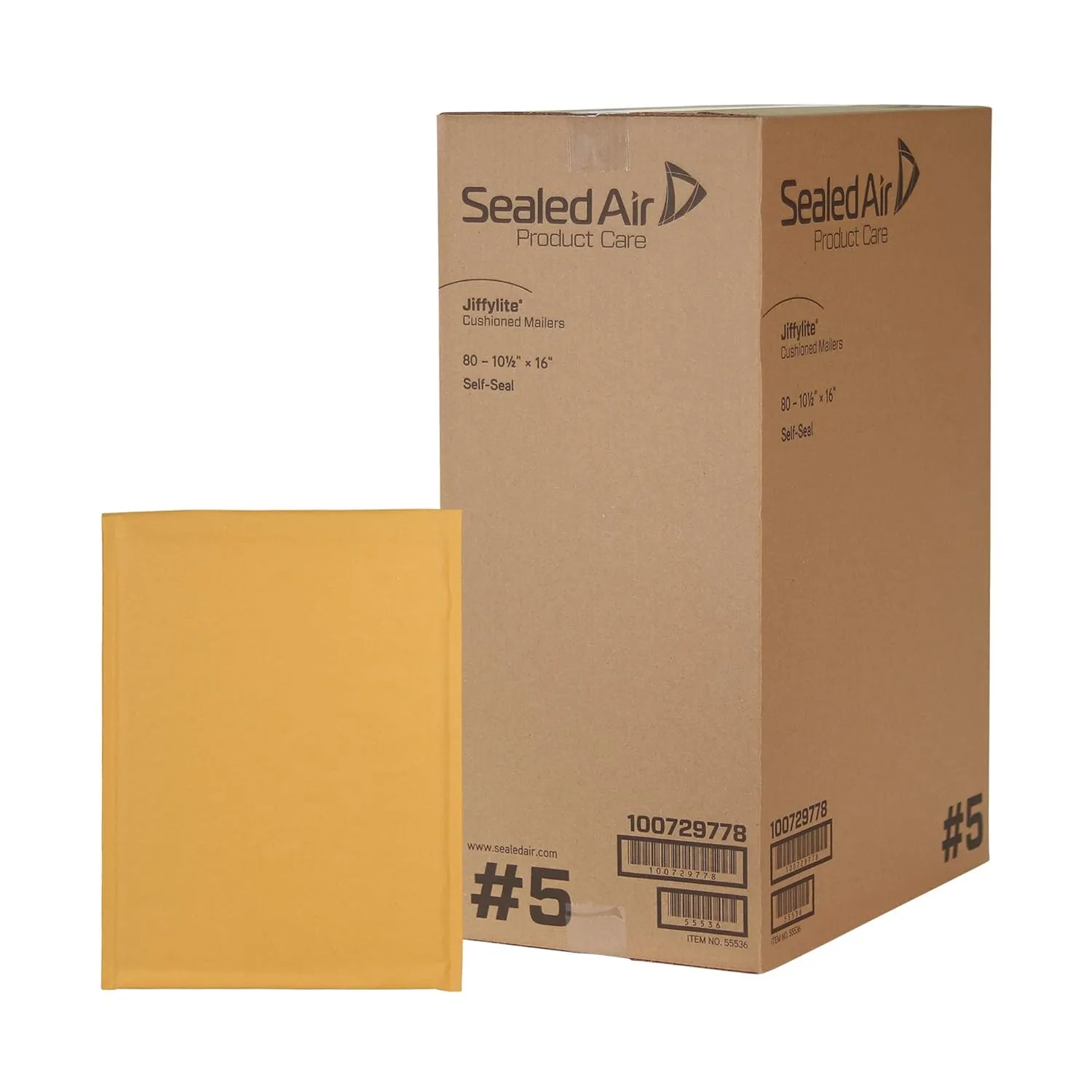 Sealed Air Jiffylite Self-Seal Bubble Mailer, #5, Barrier Bubble Air Cell Cushion, Self-Adhesive Closure, 10.5 x 16, Brown Kraft, 80/CT