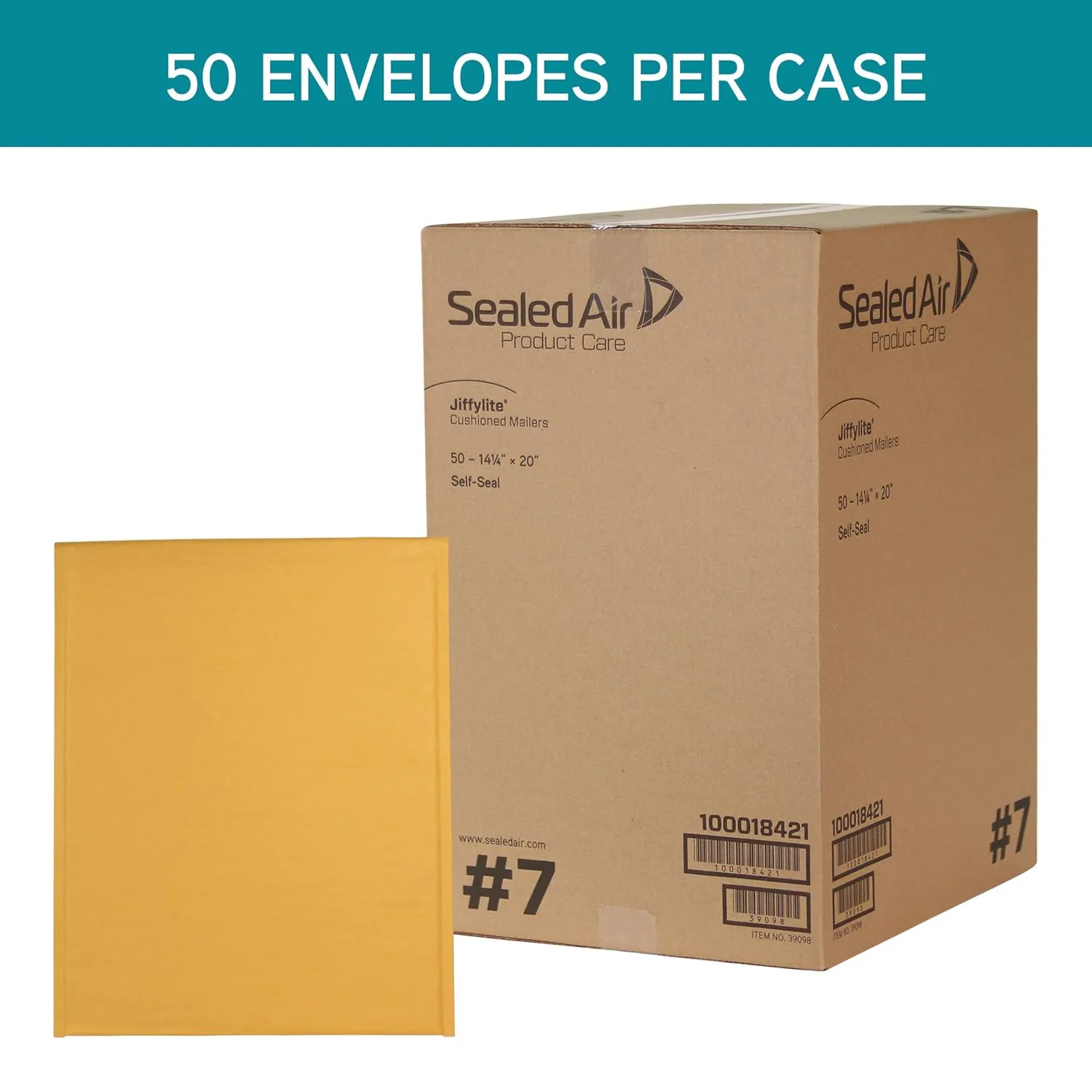 Sealed Air JiffyLite Bubble Mailers, 14.25 x 20 in, Kraft, 50/Case