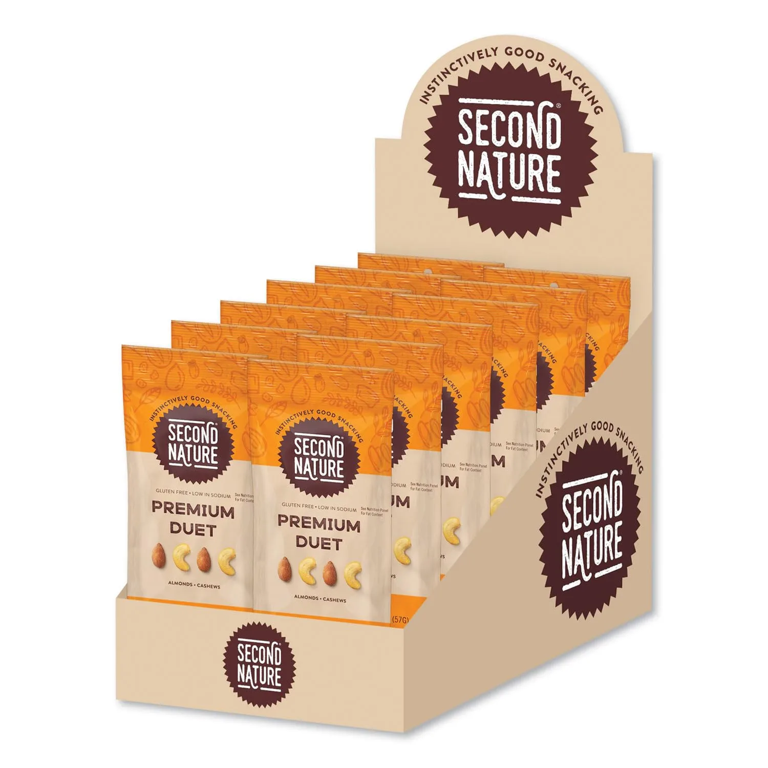 Second Nature Premium Duet Mixed Nuts, 2 Oz, Pack Of 12 Bags