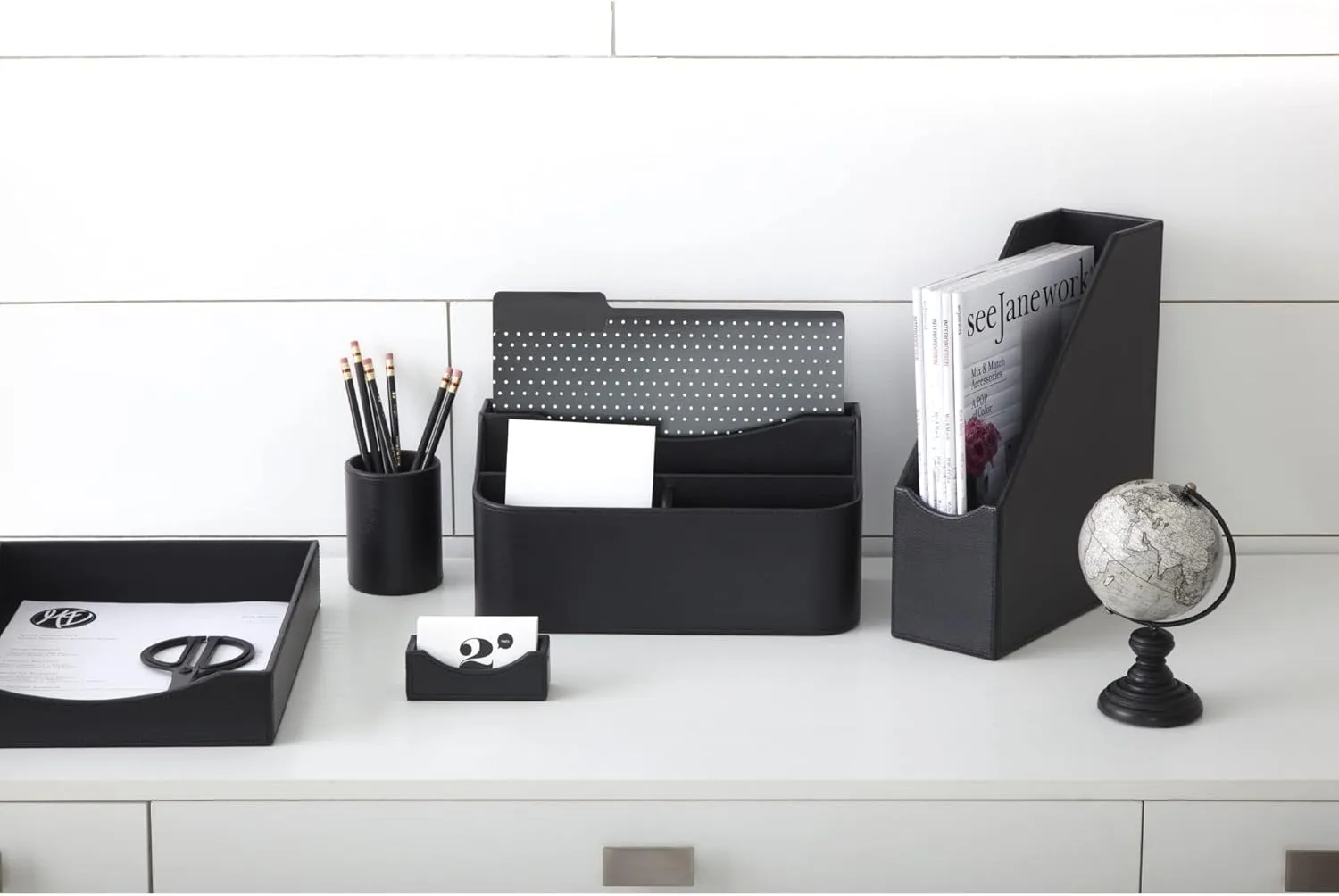 Realspace Black Faux Leather Paper Tray, Letter Size