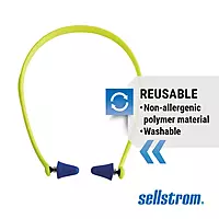 Sellstrom Reusable Banded Ear Plugs, Hearing Protection for Work, 25dB NRR, Hi-Viz Green/Blue, S23430, 1 Count (Pack of 2)