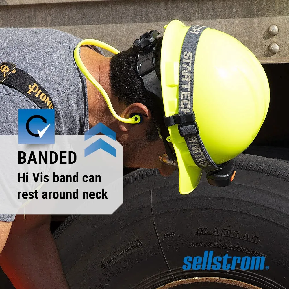 Sellstrom Reusable Banded Ear Plugs, Hearing Protection for Work, 25dB NRR, Hi-Viz Green/Blue, S23430, 1 Count (Pack of 2)