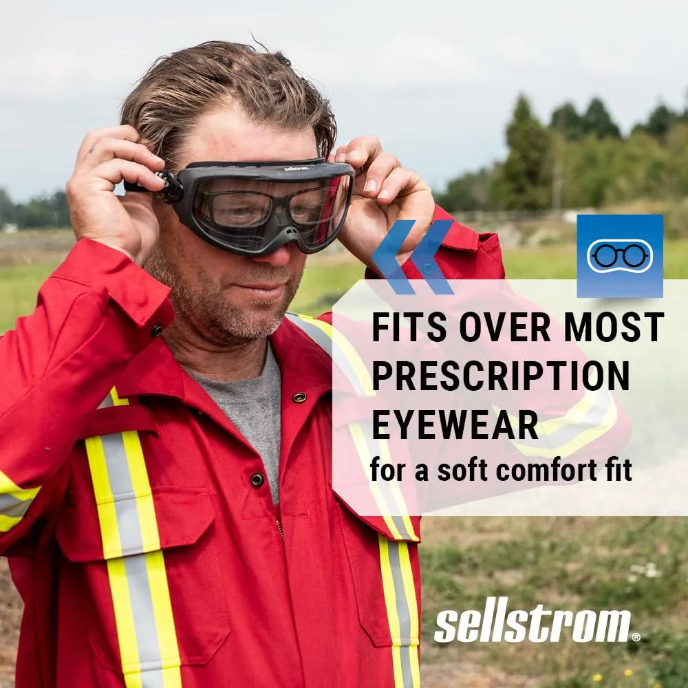 SELLSTROM Odyssey II Wildland Fire Safety Goggles - Anti-Fog, Anti-Scratch Eye Protection, FR Strap, Fits Over Glasses