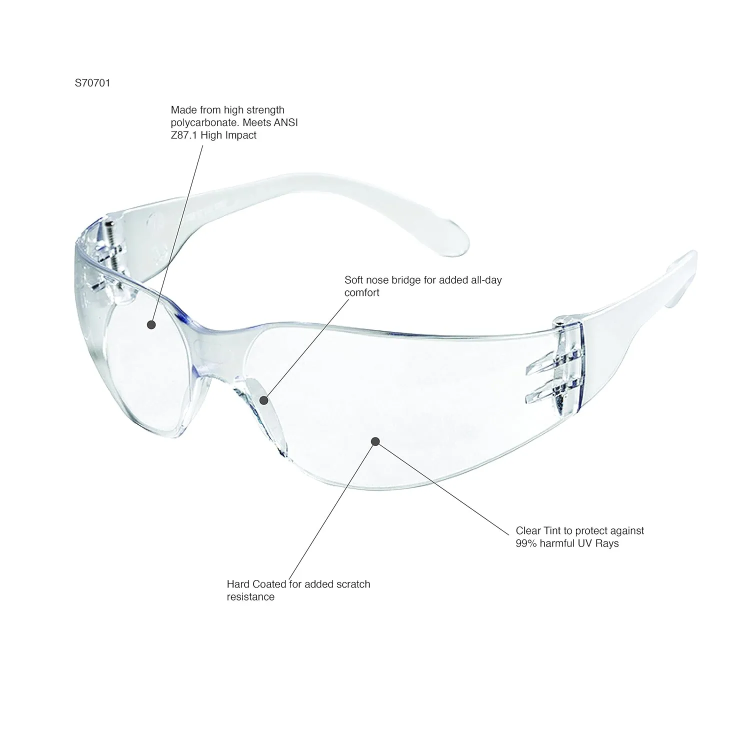 Sellstrom Lightweight, Scratch-Resistant Protective Eyewear Safety Glasses, Anti-Scratch Hard Coating, Clear Lens