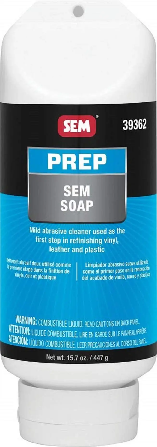 SEM 39362 Prep Soap for Automotive Refinishing Vinyl, Plastic and Leather Materials, 15 oz