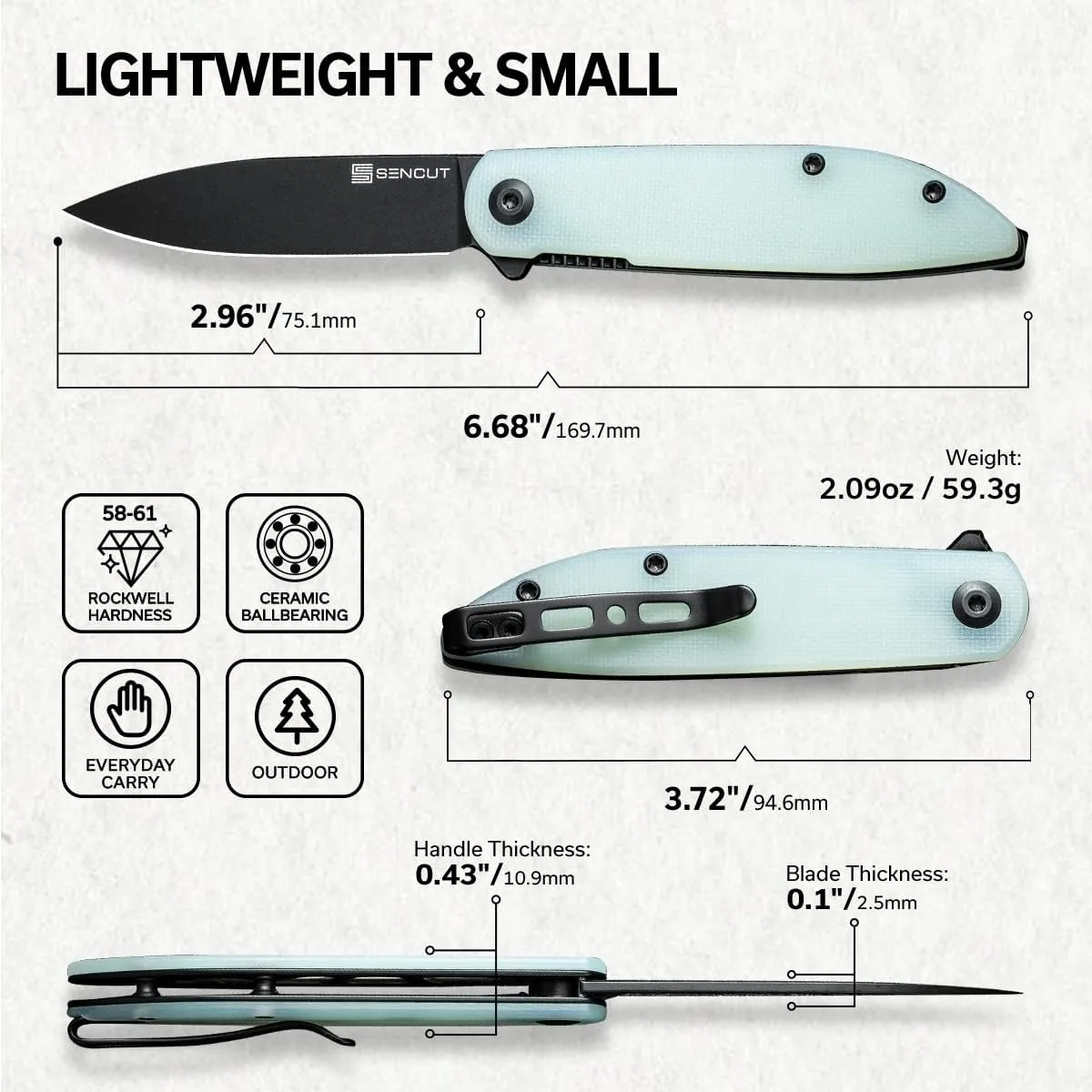 SENCUT Bocll II Pocket Folding Knife - D2 Drop Point, G10 Handle