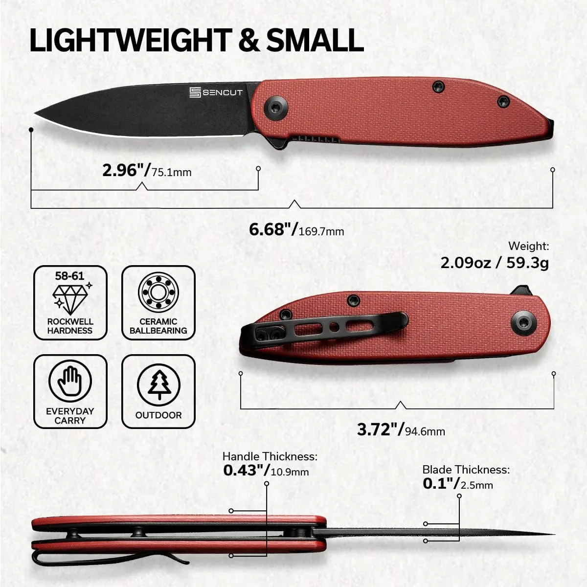 SENCUT Bocll II Pocket Folding Knife - D2 Drop Point, G10 Handle