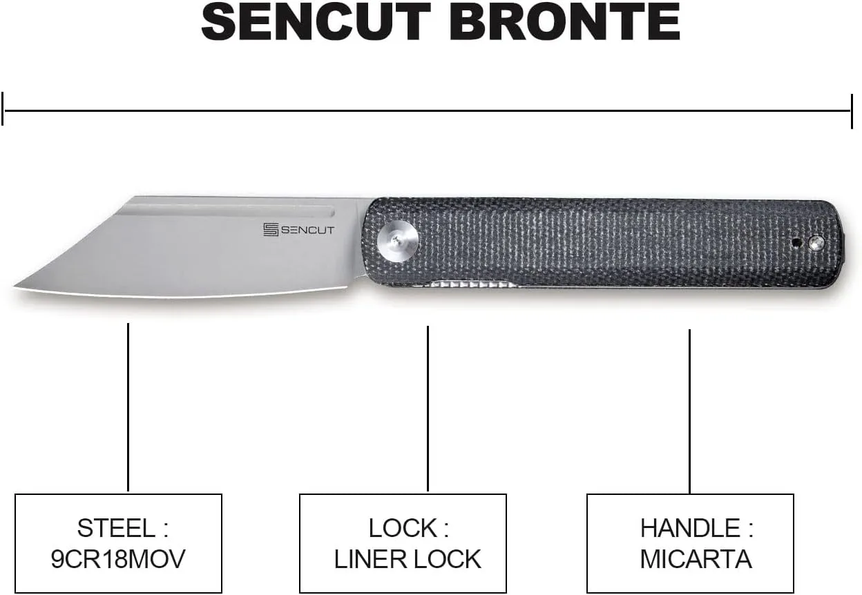 SENCUT Bronte Folding Pocket Knife with Front Flipper, 3.38 Inch 9Cr18MoV Reverse Tanto Blade