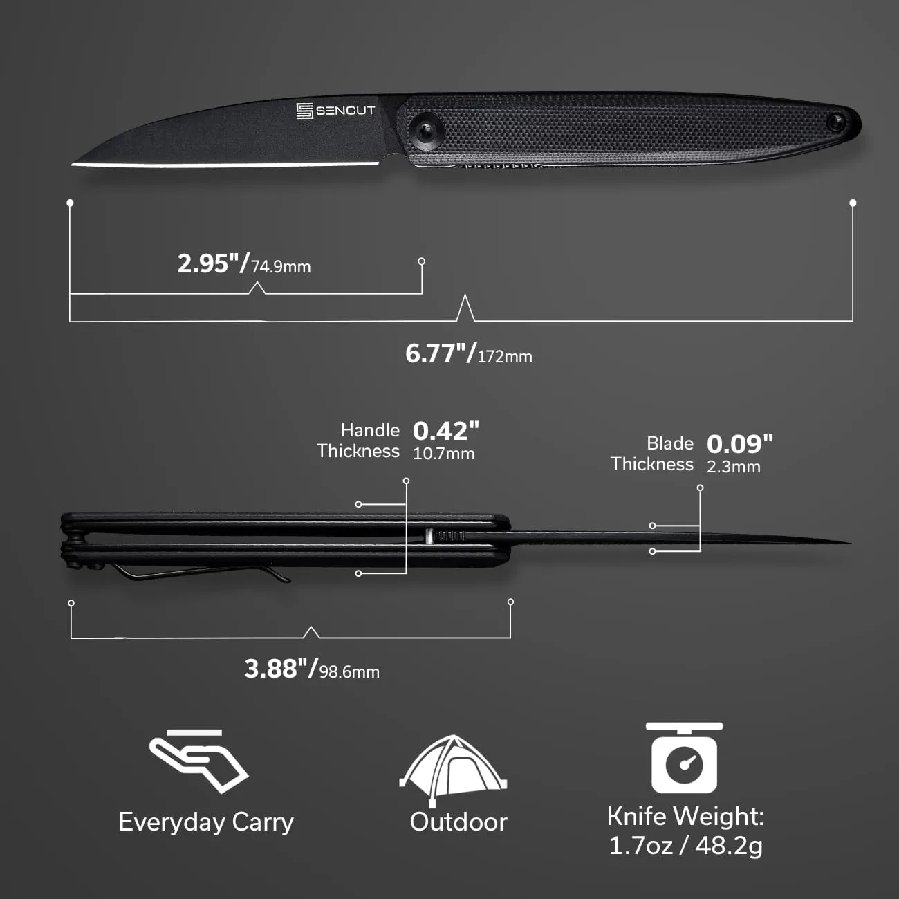SENCUT Jubil Folding Pocket Knife D2 Wharncliffe, G10 Handle, Front Flipper