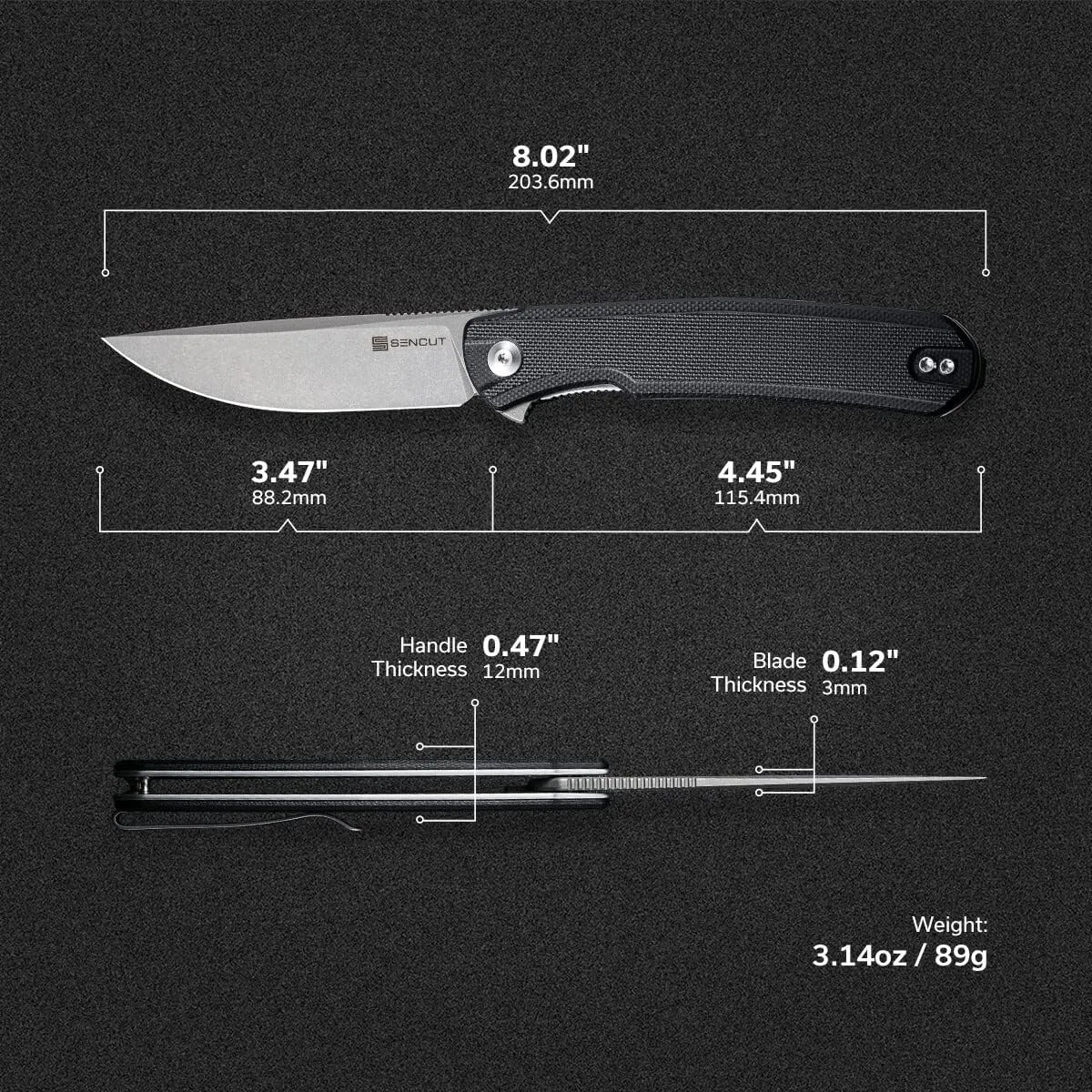SENCUT Scitus Pocket Folding Knife for EDC, Design by Ostap Hel, Liner Lock Knife with Deep Carry Clip