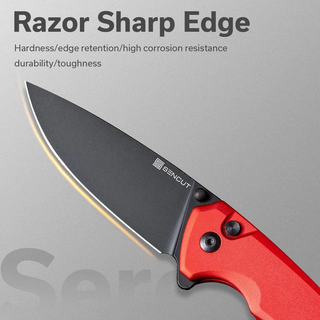 SENCUT Serene Button Lock Folding Pocket Knife with 3.48" D2 Stonewashed Blade, Aluminum Handle, Thumb Stud & Flipper
