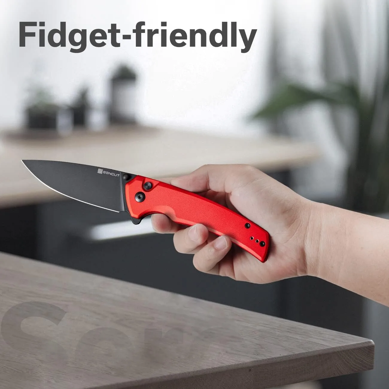 SENCUT Serene Button Lock Folding Pocket Knife with 3.48" D2 Stonewashed Blade, Aluminum Handle, Thumb Stud & Flipper