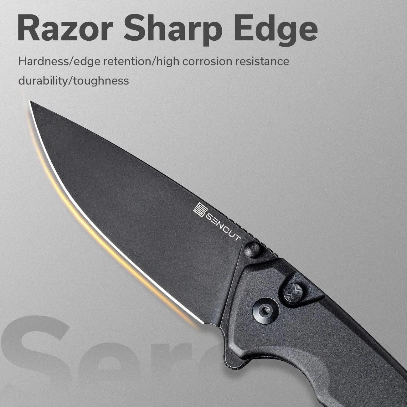 SENCUT Serene Button Lock Folding Pocket Knife with 3.48" D2 Stonewashed Blade, Aluminum Handle, Thumb Stud & Flipper