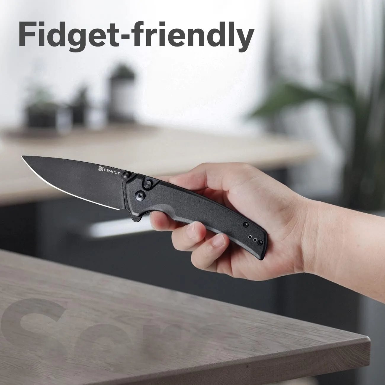 SENCUT Serene Button Lock Folding Pocket Knife with 3.48" D2 Stonewashed Blade, Aluminum Handle, Thumb Stud & Flipper