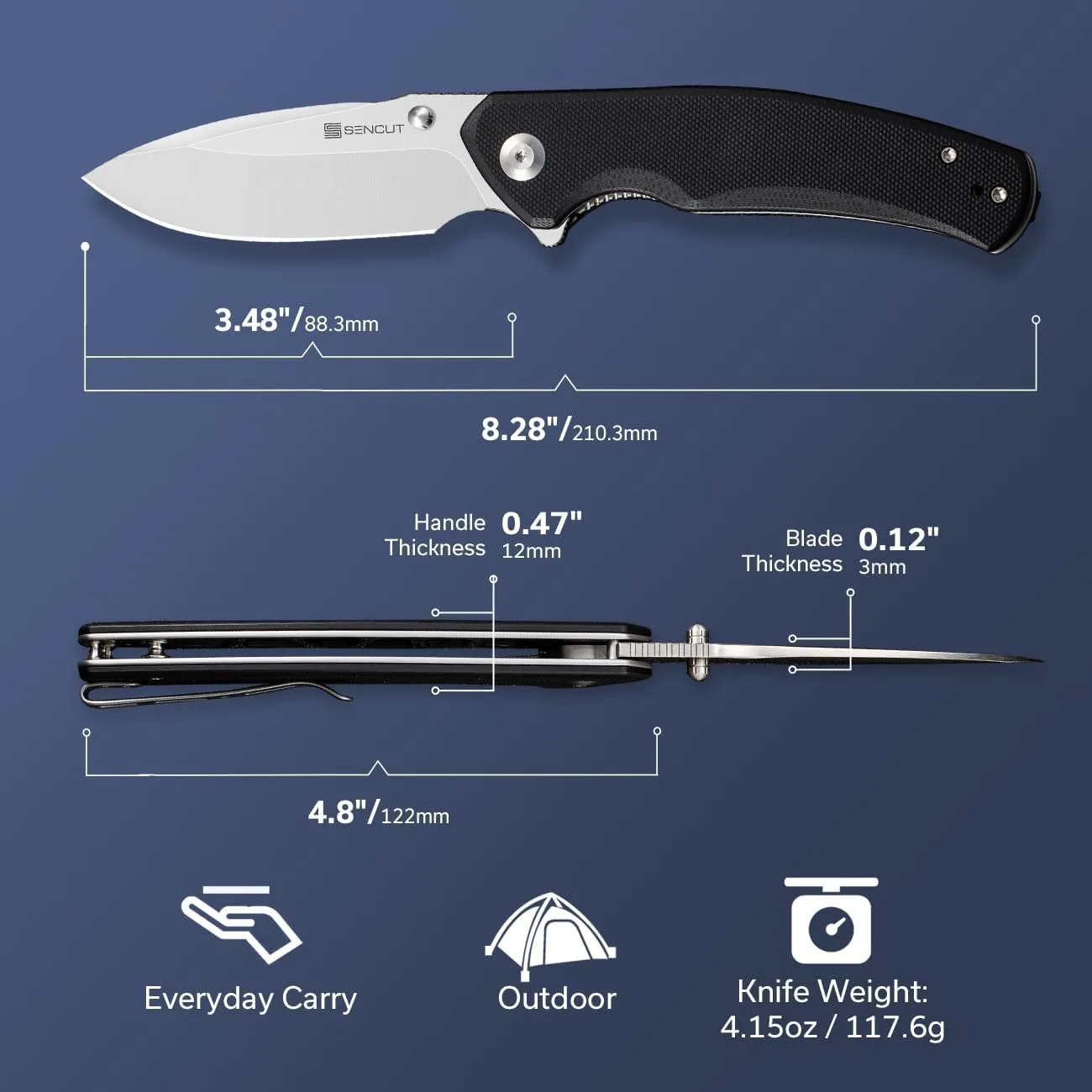 SENCUT Slashkin Folding Pocket Knife, Thumb-Stud & Flipper Opener