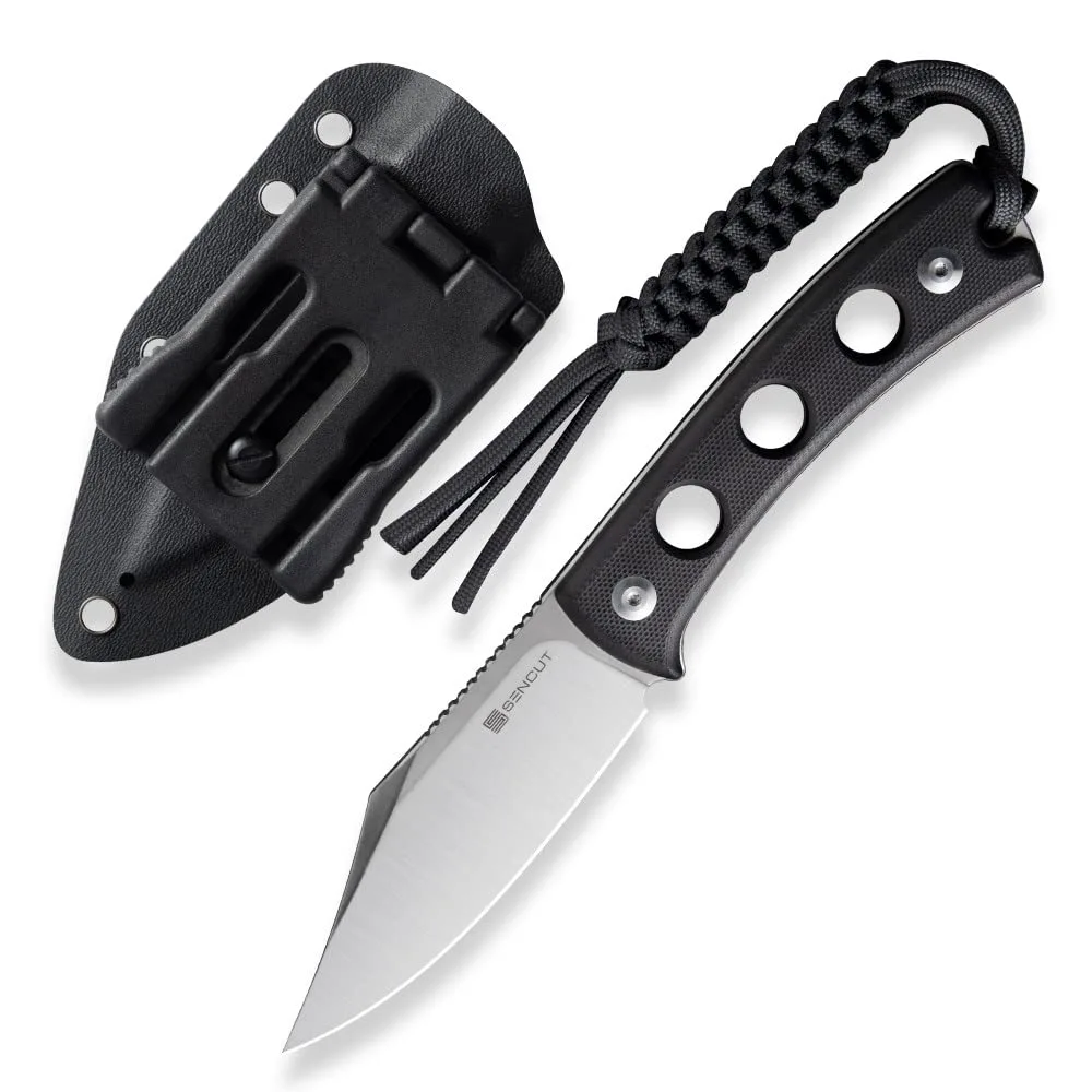 SENCUT Waxahachie Fixed Blade Knife, Full Tang Clip Point Satin 9Cr18MoV Blade with G10 Handle, Kydex Sheath