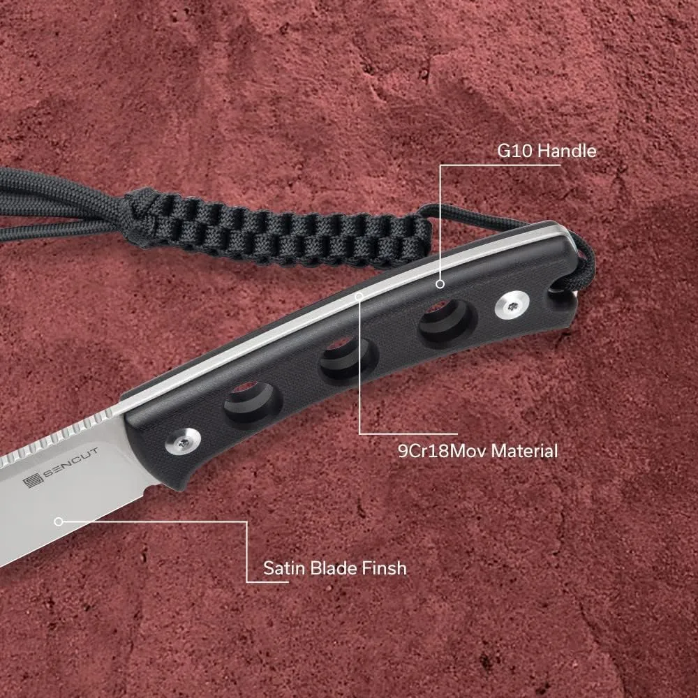 SENCUT Waxahachie Fixed Blade Knife, Full Tang Clip Point Satin 9Cr18MoV Blade with G10 Handle, Kydex Sheath
