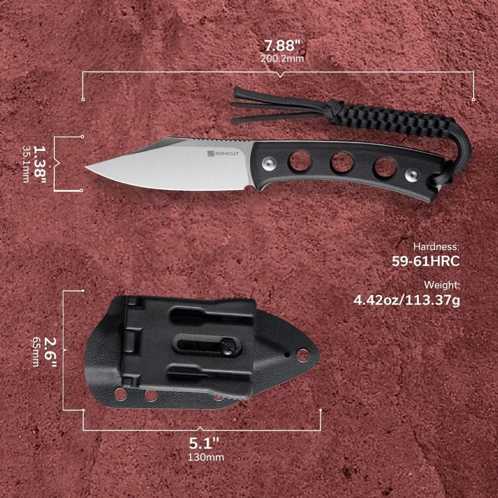 SENCUT Waxahachie Fixed Blade Knife, Full Tang Clip Point Satin 9Cr18MoV Blade with G10 Handle, Kydex Sheath