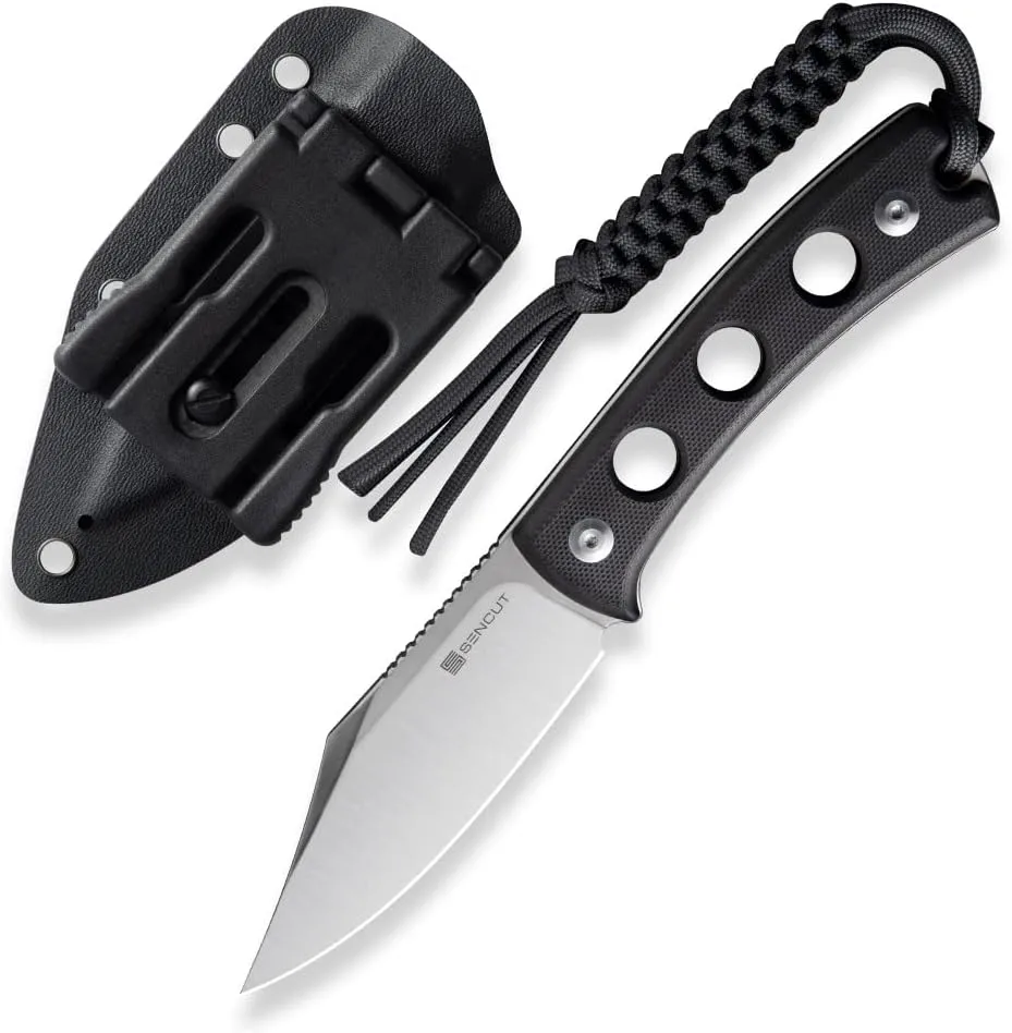 SENCUT Waxahachie Fixed Blade Knife, Full Tang Clip Point Satin 9Cr18MoV Blade with G10 Handle, Kydex Sheath