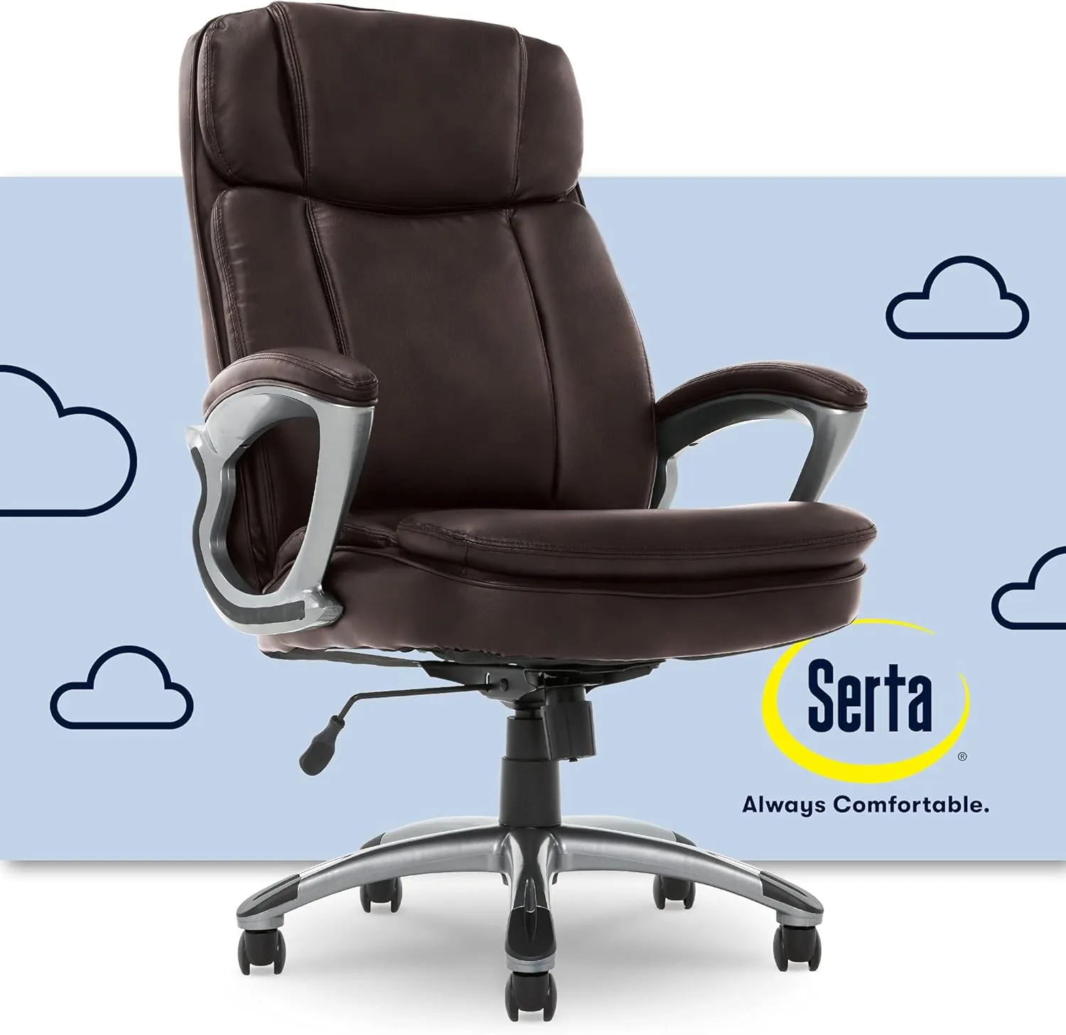 Serta Big and Tall High Back Executive Office Chair, Ergonomic Gaming Computer Chair with Layered Body Pillows