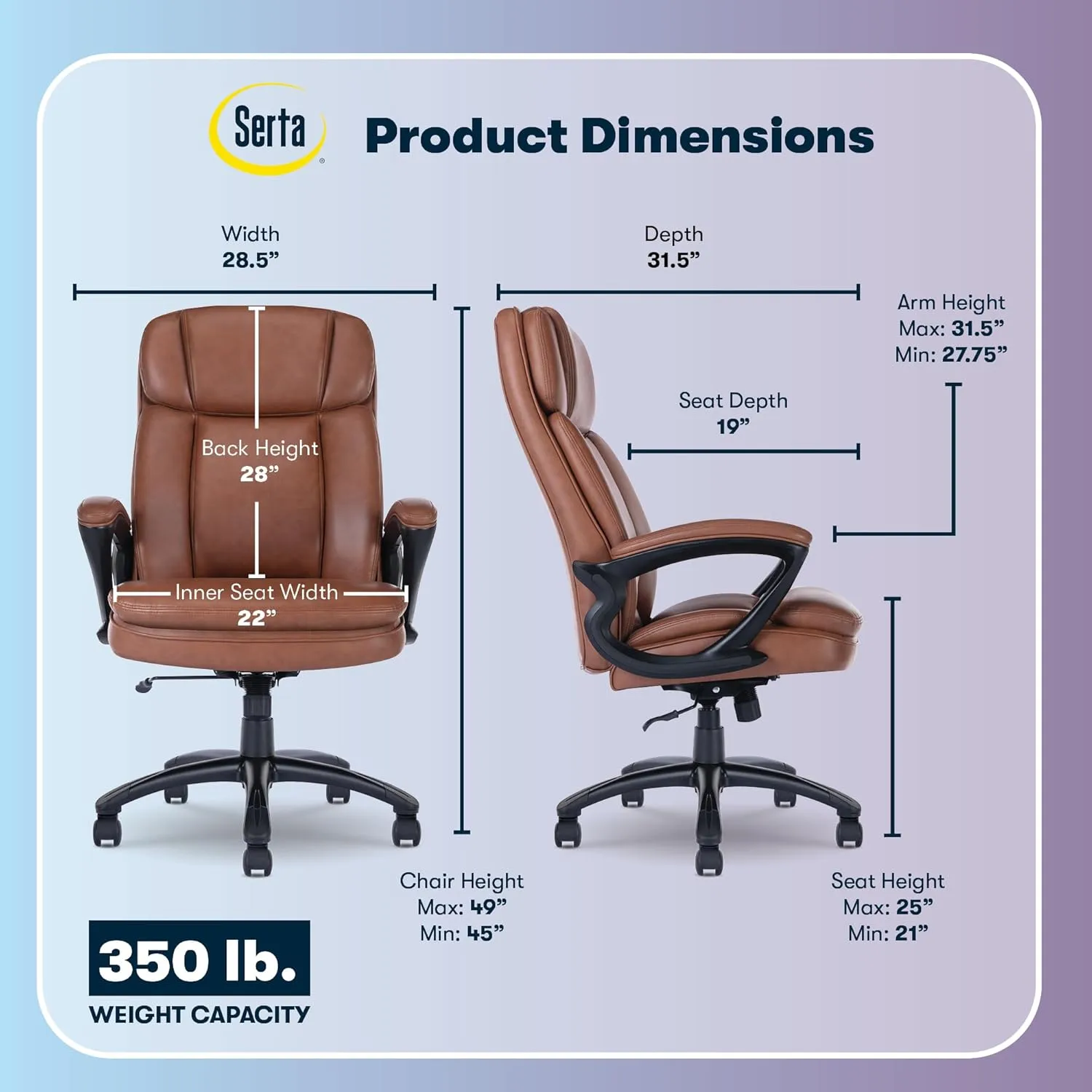 Serta Fairbanks Big & Tall Executive Office Chair, Ergonomic Comfy High-Back ComputerChairs with Lumbar Support