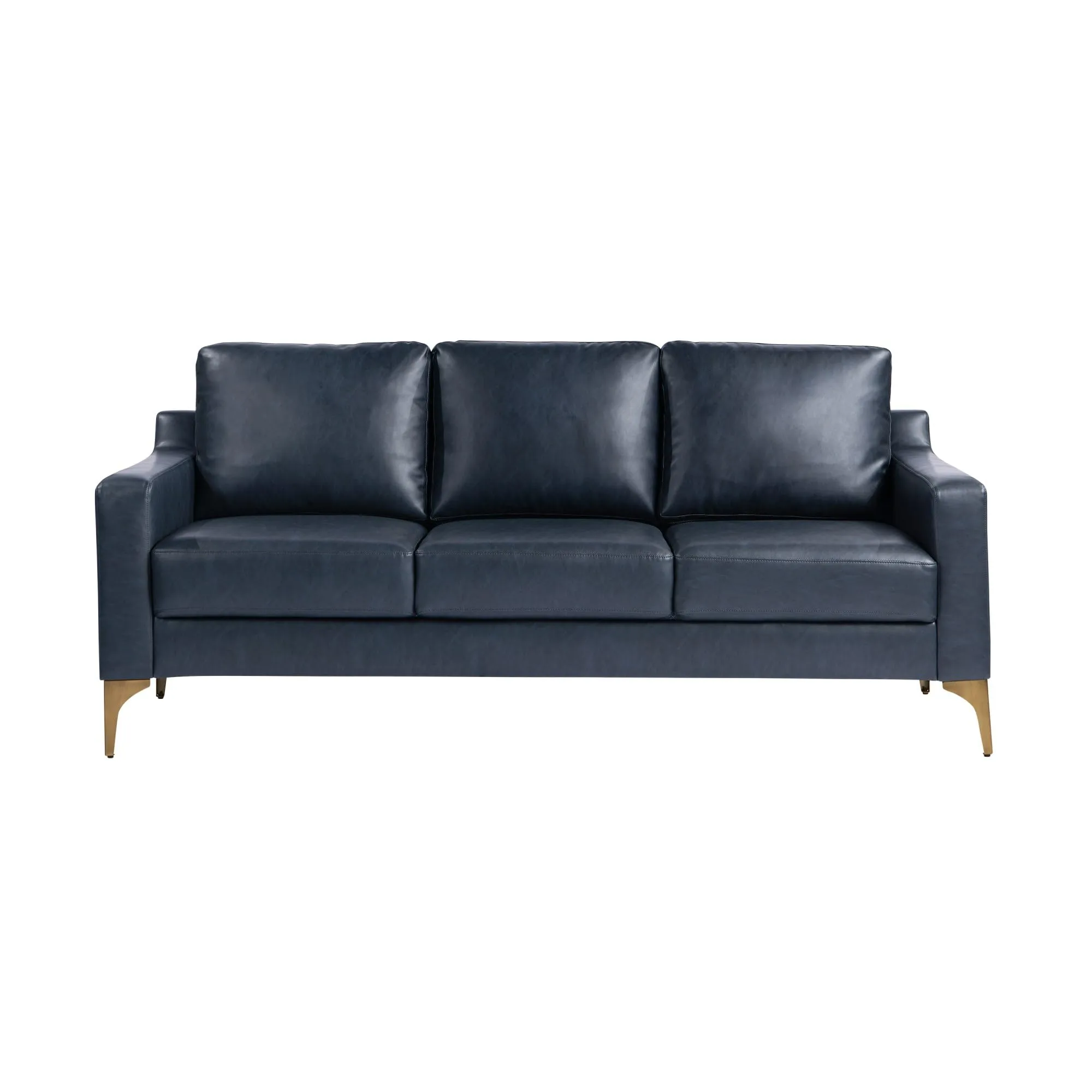 Serta Florence Faux Leather Sofa, 35inH x 78inW x 33-1/2inD, Navy