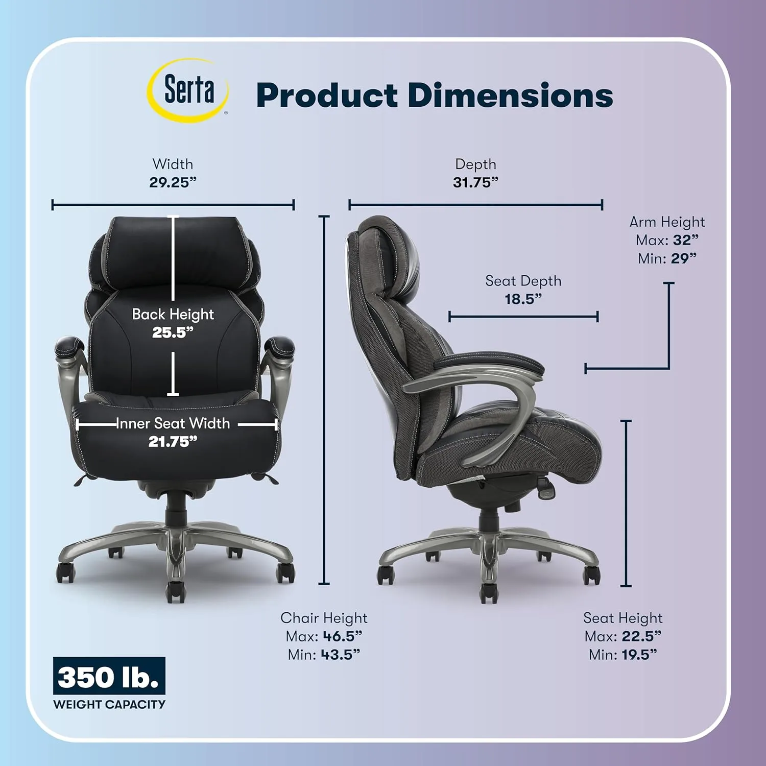 Serta Jackson Big and Tall Executive Home Office Chair with Smart Layers Technology, Wide Seat Cushion