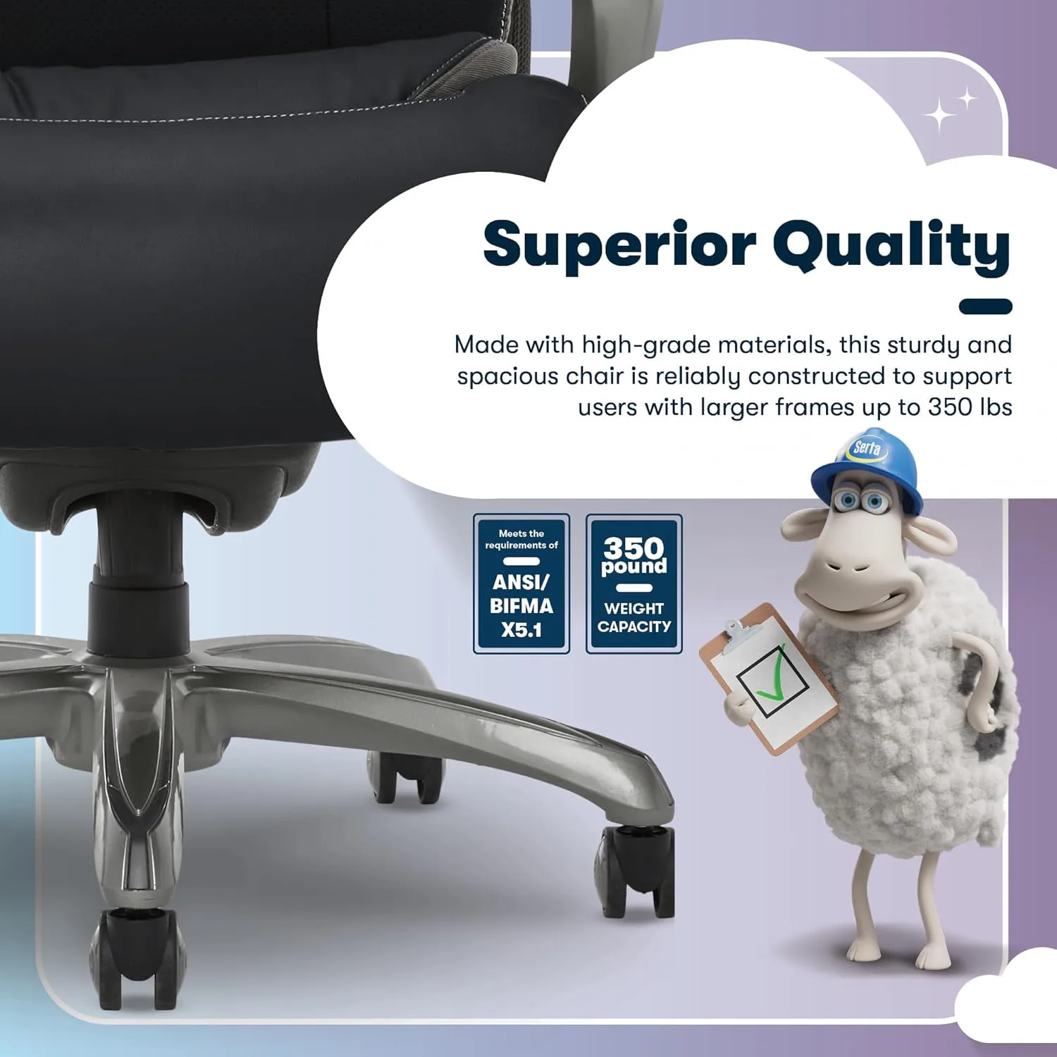 Serta Jackson Big and Tall Executive Home Office Chair with Smart Layers Technology, Wide Seat Cushion