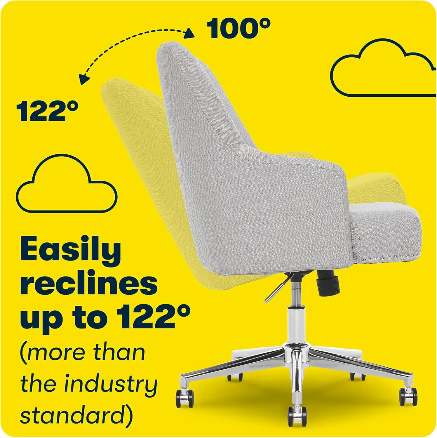 Serta Leighton Home Office Memory Foam, Height-Adjustable Desk Accent Chair with Chrome-Finished Stainless-Steel Base