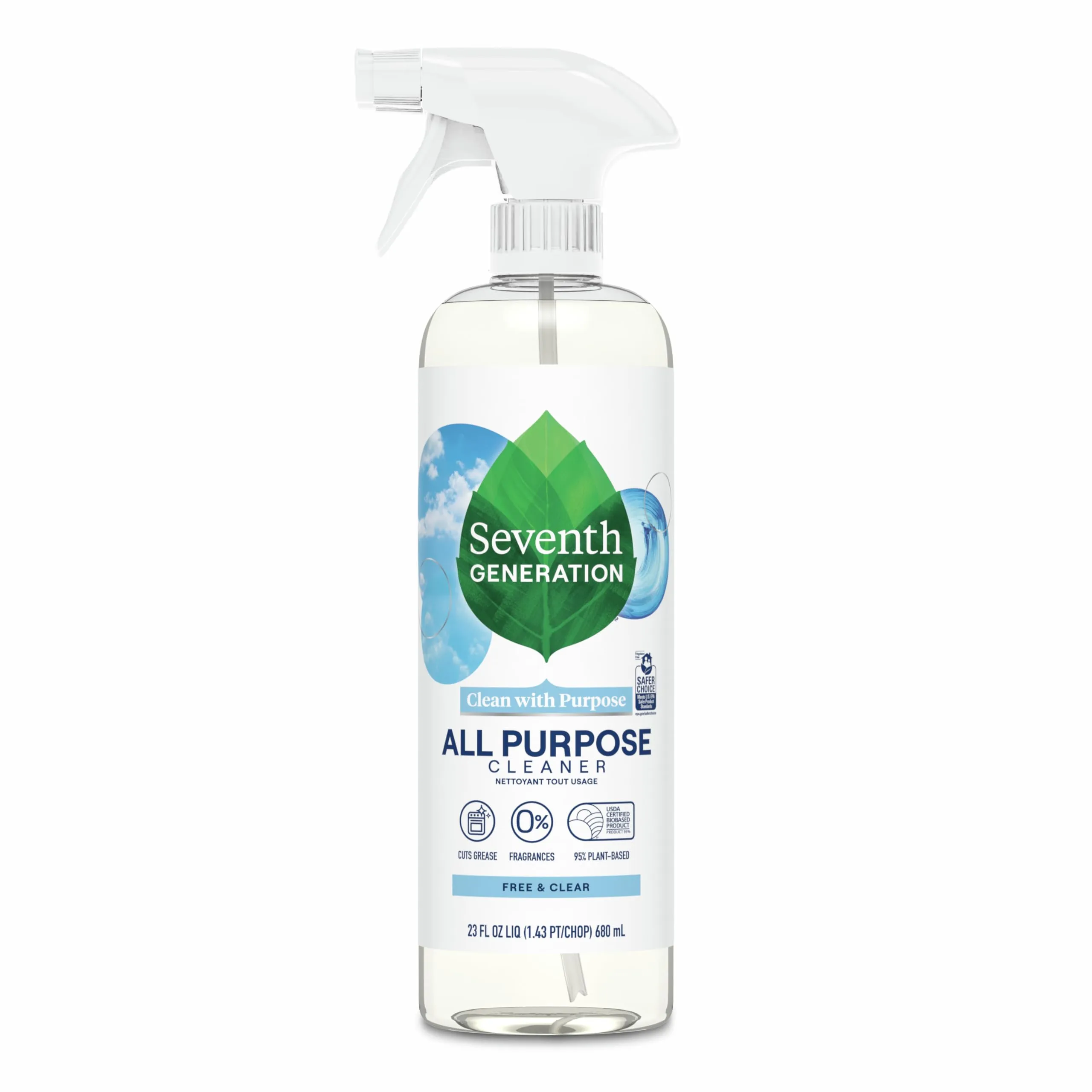 Seventh Generation All Purpose Cleaner, Free & Clear, Cuts Grease, 23 Fl Oz