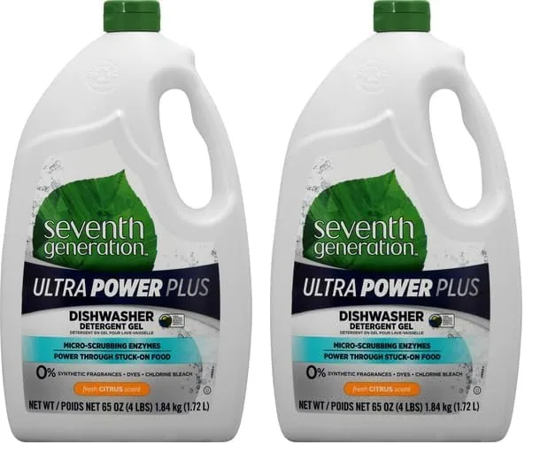 Seventh Generation Ultra Power Plus Auto Dish Gel, Fresh Citrus Scent, 65 Ounce (Pack of 2)