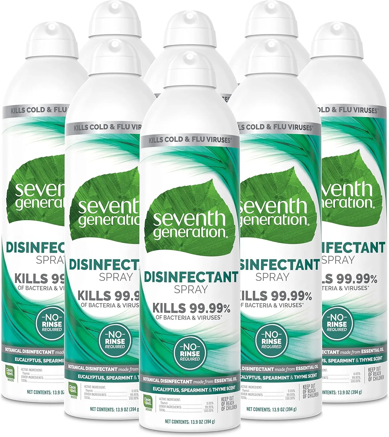 Seventh Generation Disinfecting Spray Cleaner Eucalyptus and Thyme Disinfectant 13.9 oz, Pack of 8 13.9 Ounce (Pack of 8)