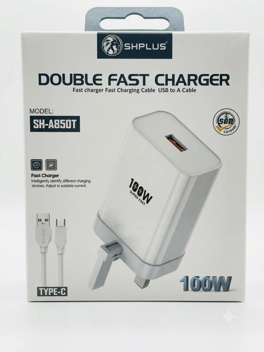 SHPLUS 100W Double Fast Charger set with Type-C Cable (Model: SH-A805T)