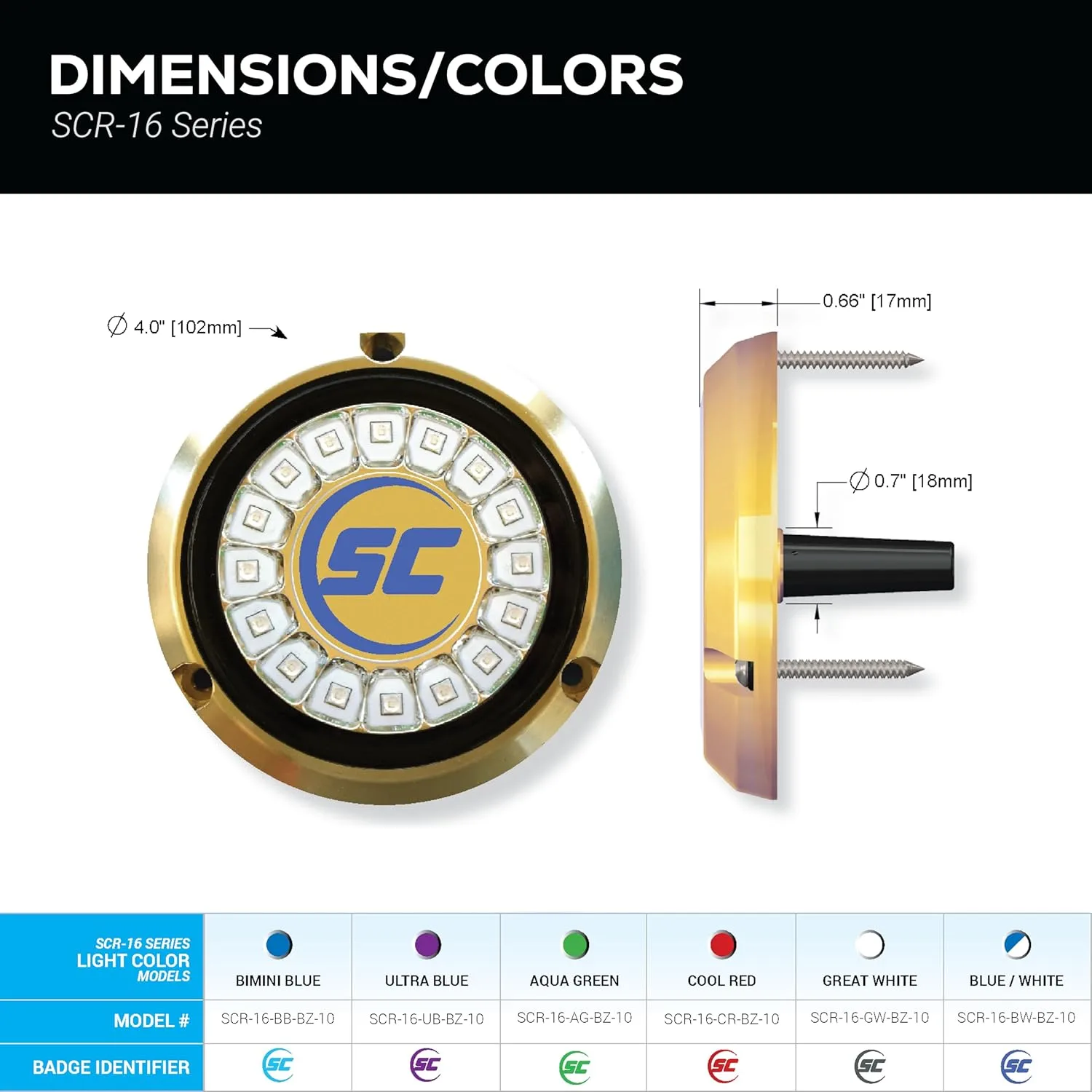SHADOW-CASTER SCR-16 Surface Mount Underwater LED Light