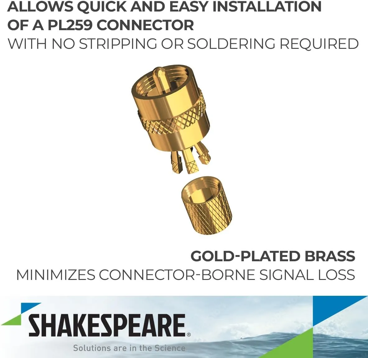 Shakespeare PL-259-CP-G - Solderless PL-259 Connector for RG-8X or RG-58/AU Coax - Gold Plated
