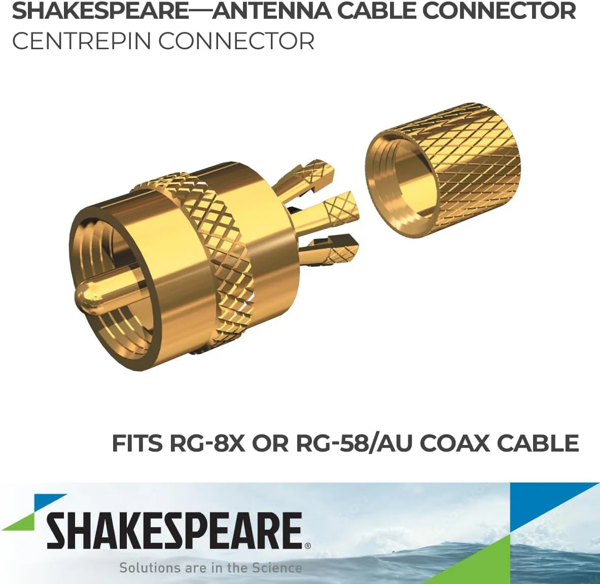 Shakespeare PL-259-CP-G - Solderless PL-259 Connector for RG-8X or RG-58/AU Coax - Gold Plated