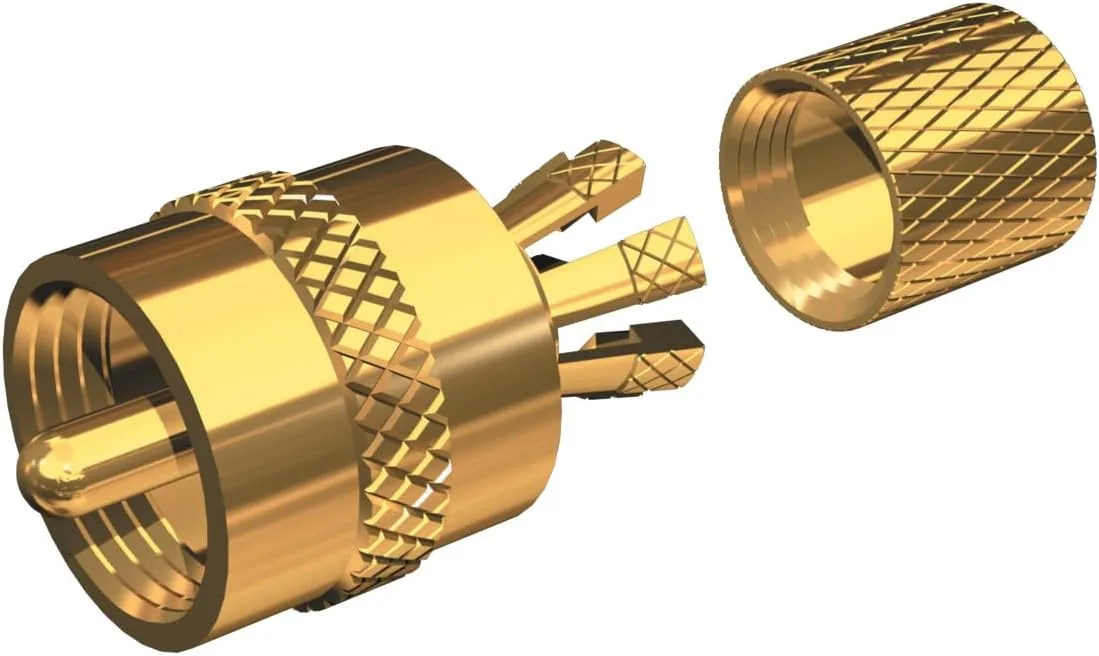 Shakespeare PL-259-CP-G - Solderless PL-259 Connector for RG-8X or RG-58/AU Coax - Gold Plated