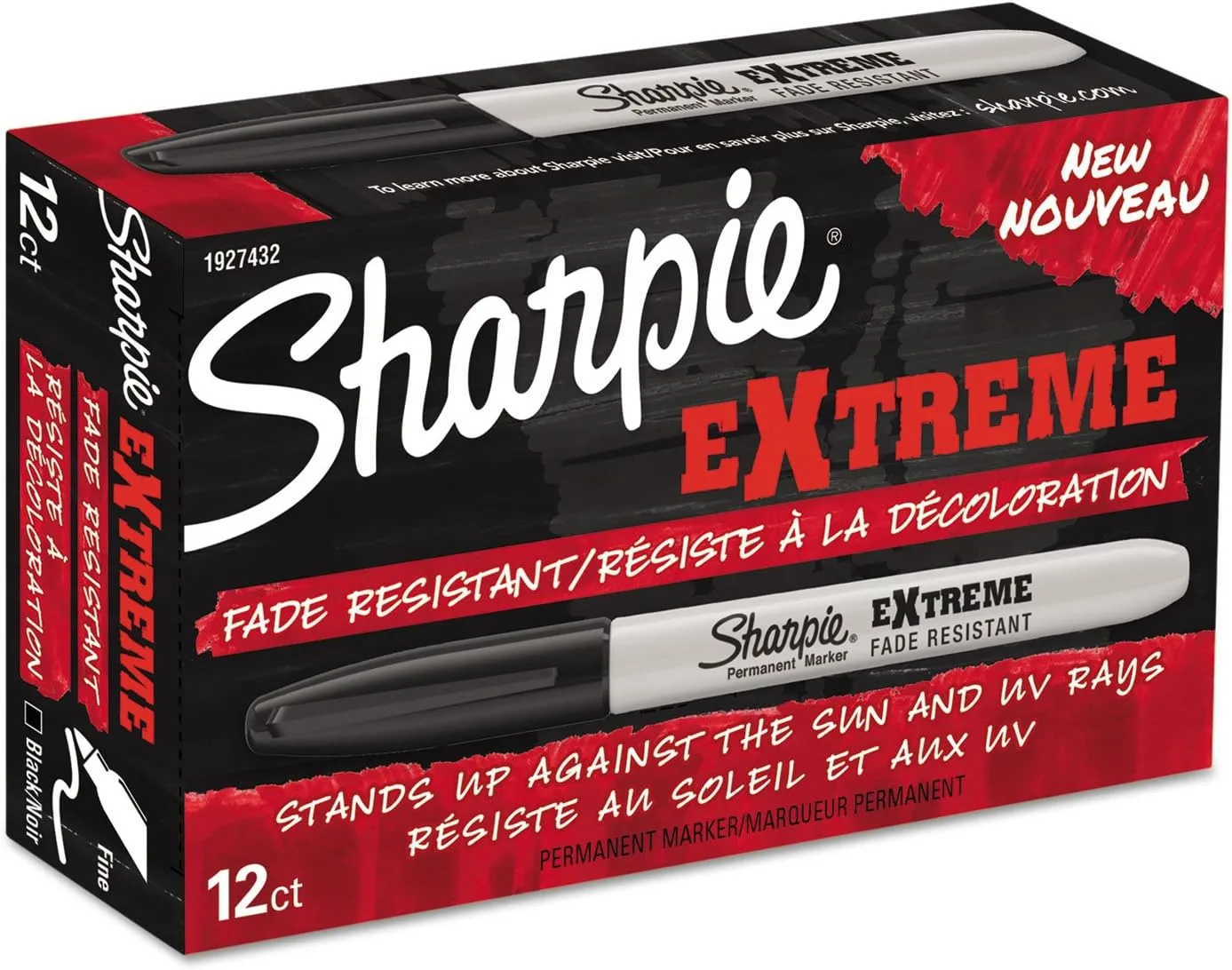 SHARPIE Extreme Permanent Markers, Fine Point, 12-Pack, Black