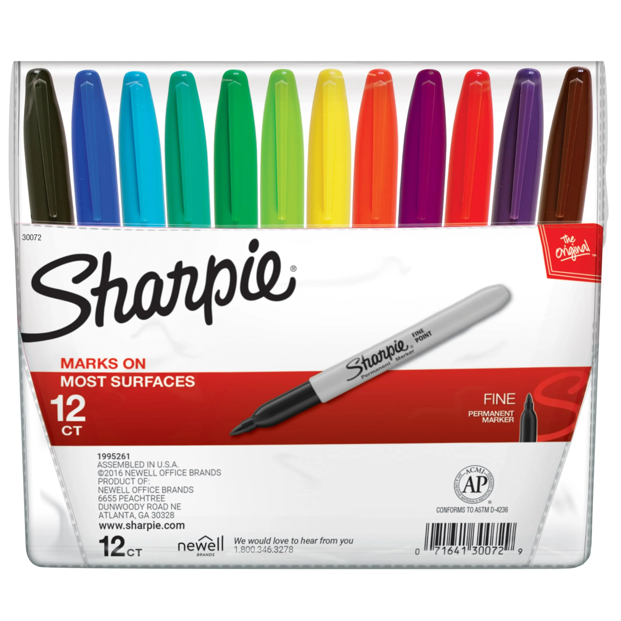 Sharpie Permanent Fine-Point Markers, Assorted Colors, Pack Of 12