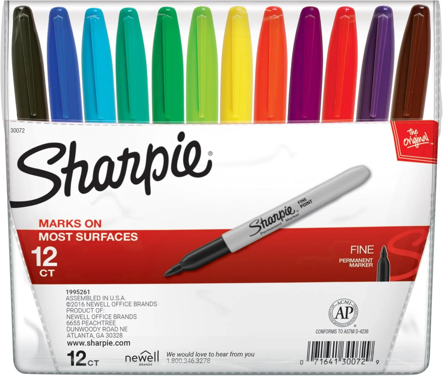 Sharpie Permanent Fine-Point Markers, Assorted Colors, Pack Of 12