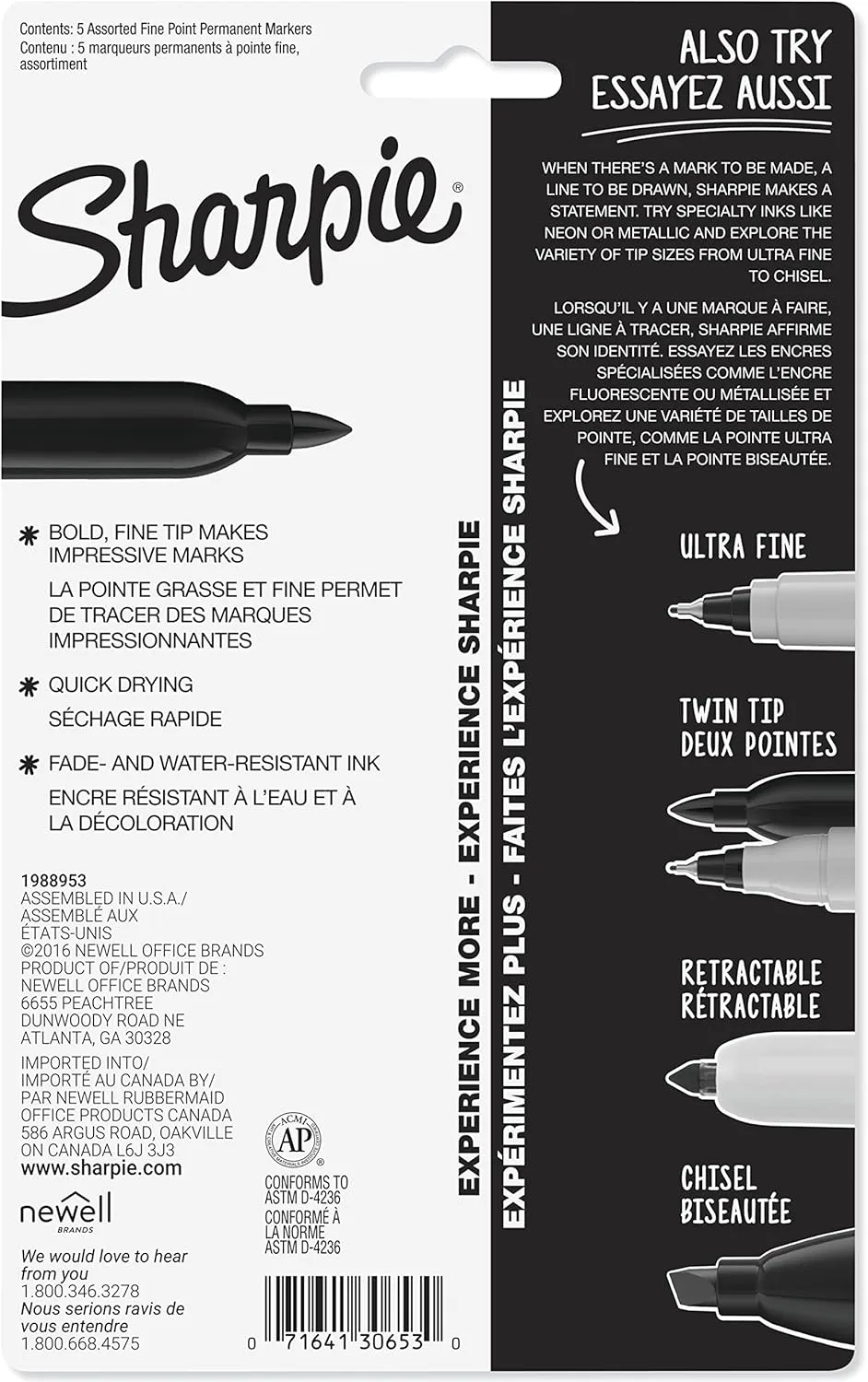 Sharpie Permanent Markers, Fine Point, Assorted Colors, 5 Count