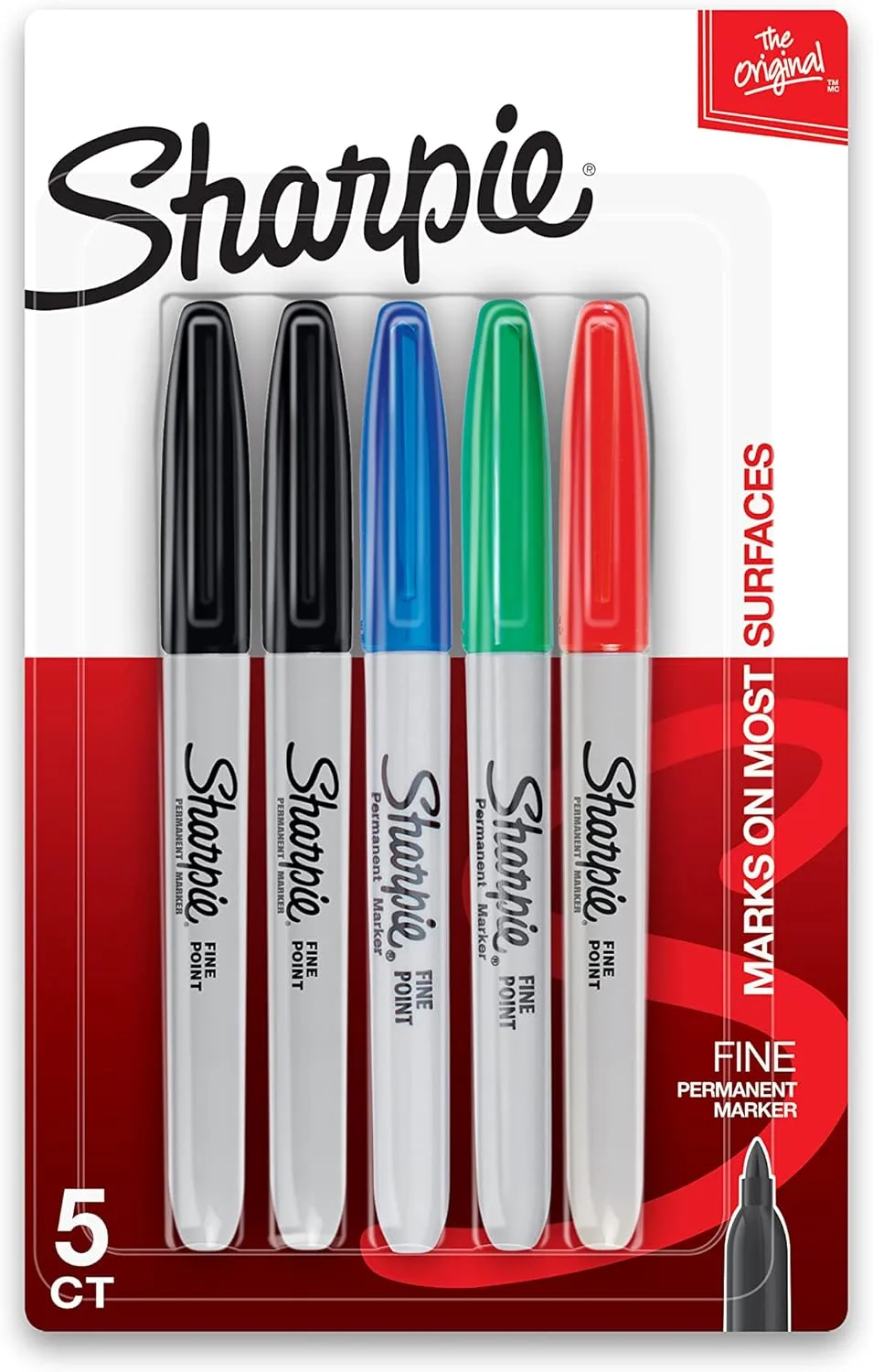 Sharpie Permanent Markers, Fine Point, Assorted Colors, 5 Count